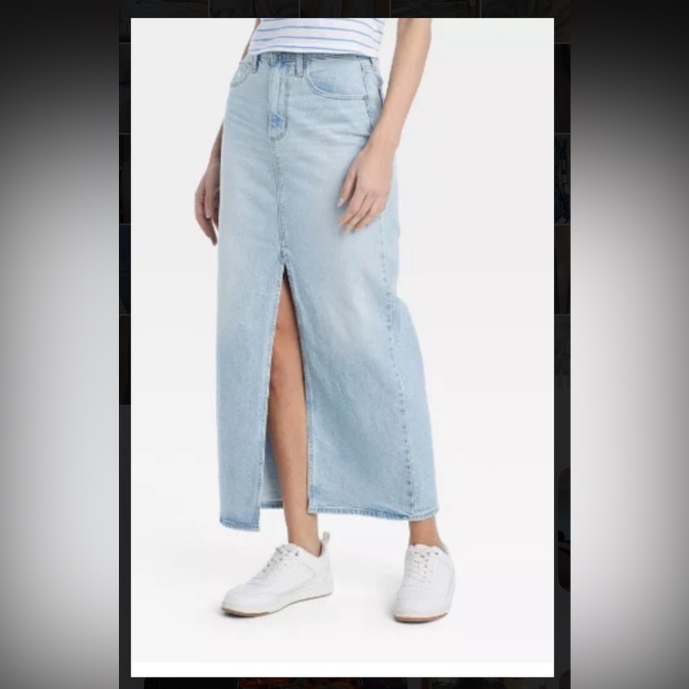 Universal Thread Light Blue Denim Maxi Skirt with Front Slit